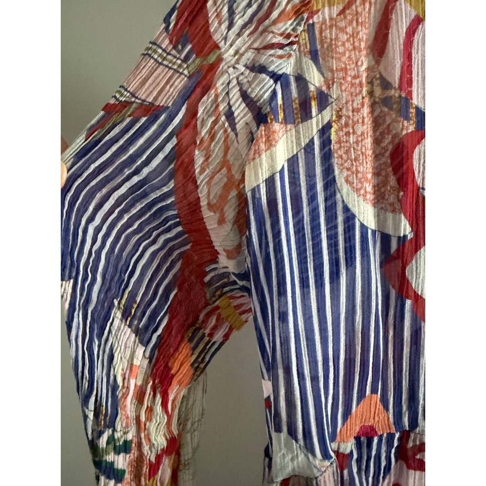 Soft Surroundings Tory Top Blue Floral Sheer Boho Embroidered Pom Pom Tunic 3X - Picture 10 of 11